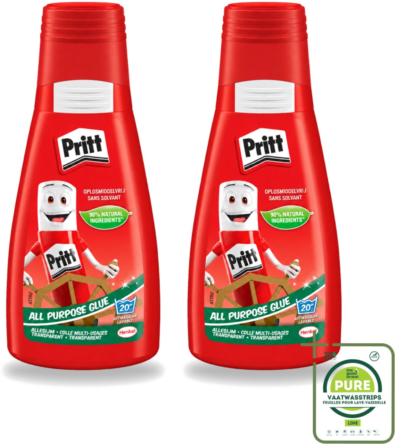 2 x Pritt - Alleslijm - Uitwasbaar - 90% Natuurlijke Ingrediënten - 100g - Grootverpakking - Vaatwasstrips - Lijm - Knutsel - Reparatie - Kindvriendelijk - Veilig