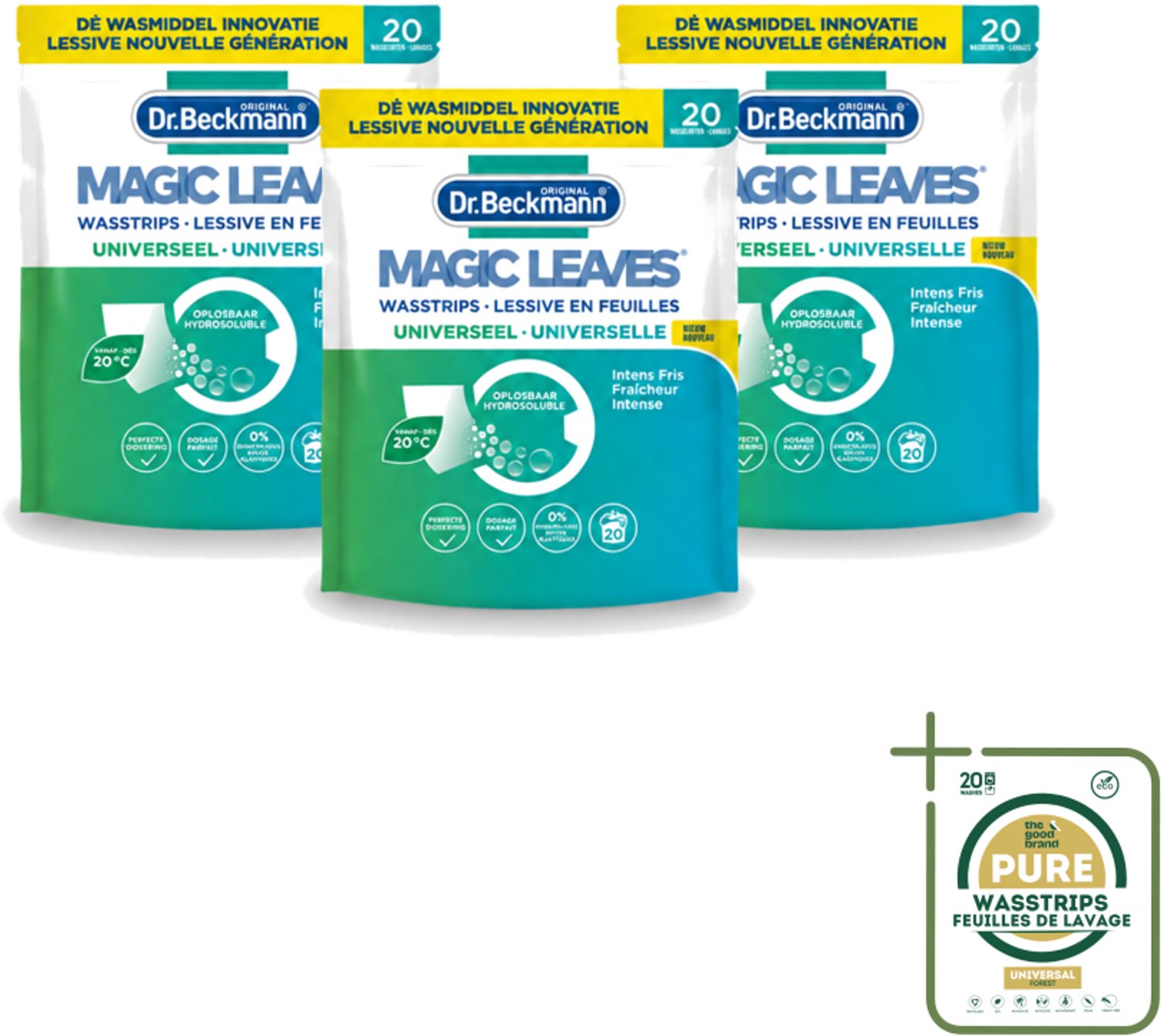 3 x Dr. Beckmann - Magic Leaves Universeel - Wasstrips - Witte en Gekleurde Was - 20 Wasbeurten - Wasstrips - Wasstrips - Wasstrips Wit - Wasstrips Gekleurd - Wasstrips 20 Beurten - Wasstrips Milieuvriendelijk