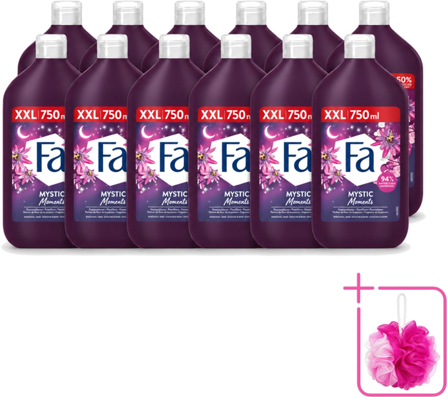 12 x Fa - Mystic Moments - Bad- & Douchegel - Passiebloem - 750 ml - Bulkverpakking - Bad en douchegel - Douchemop - Passiebloem
