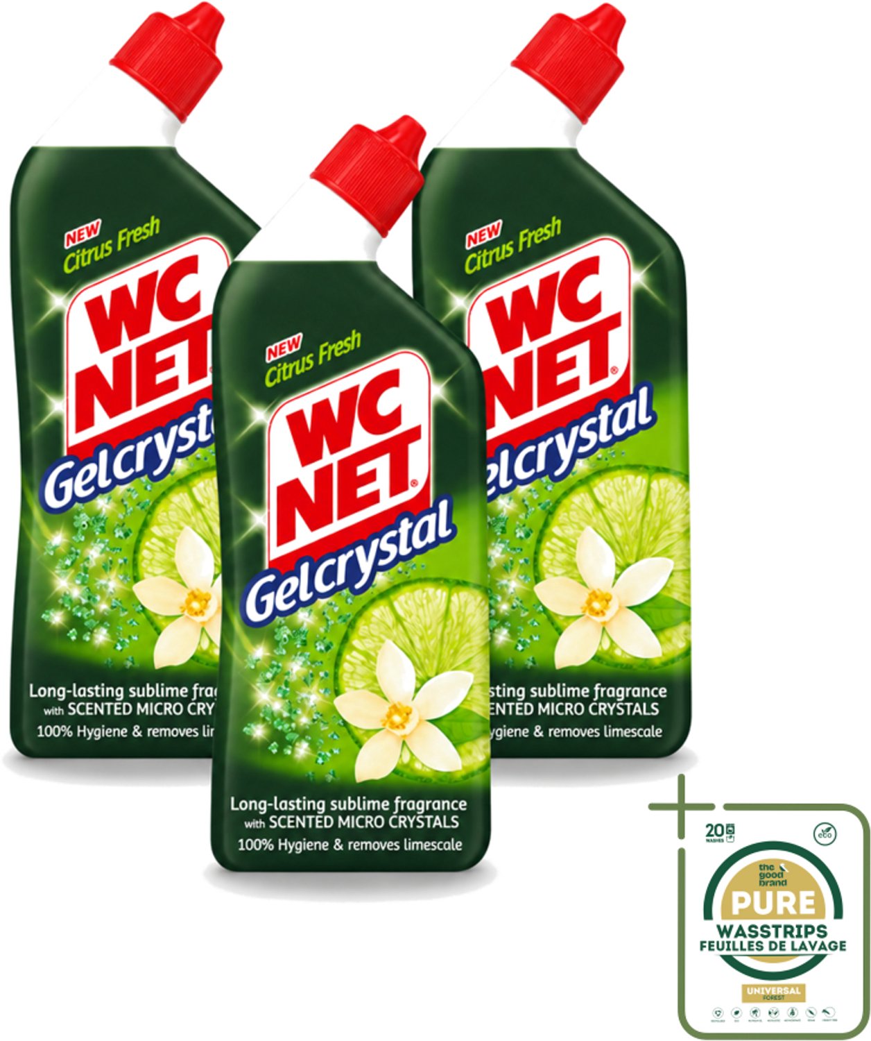 3 x WC Net - Toiletreiniger - Gel - Citrusgeur - Ontkalkt - 750ml - Wasstrips - WC Net Gel - Toilet Reiniger - Ontzorging - Kalkaanslag - Toilet Reinigen
