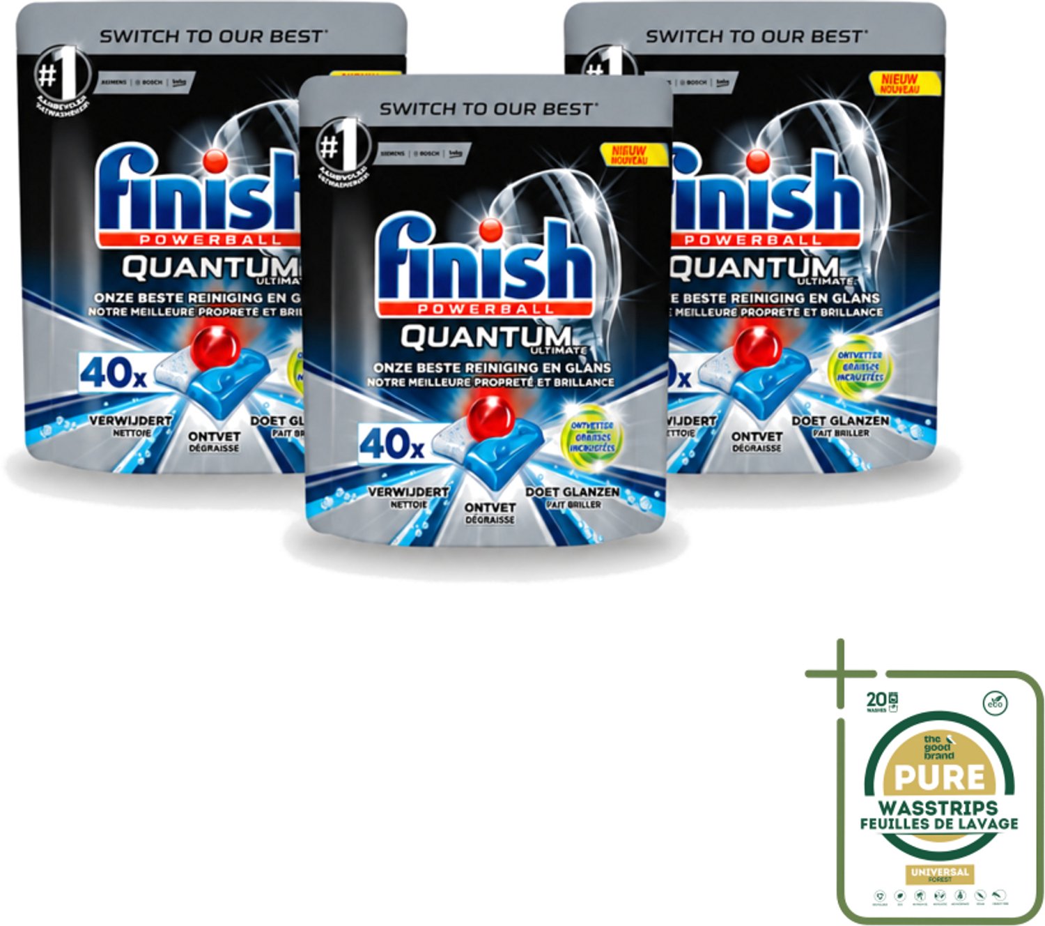 3 x Finish – Vaatwastabletten – Quantum Ultimate Ontvetter – 40 Capsules - Vaatwasmiddel - Vaatwastablet - Ontvetter - Vetverwijderen - Glans