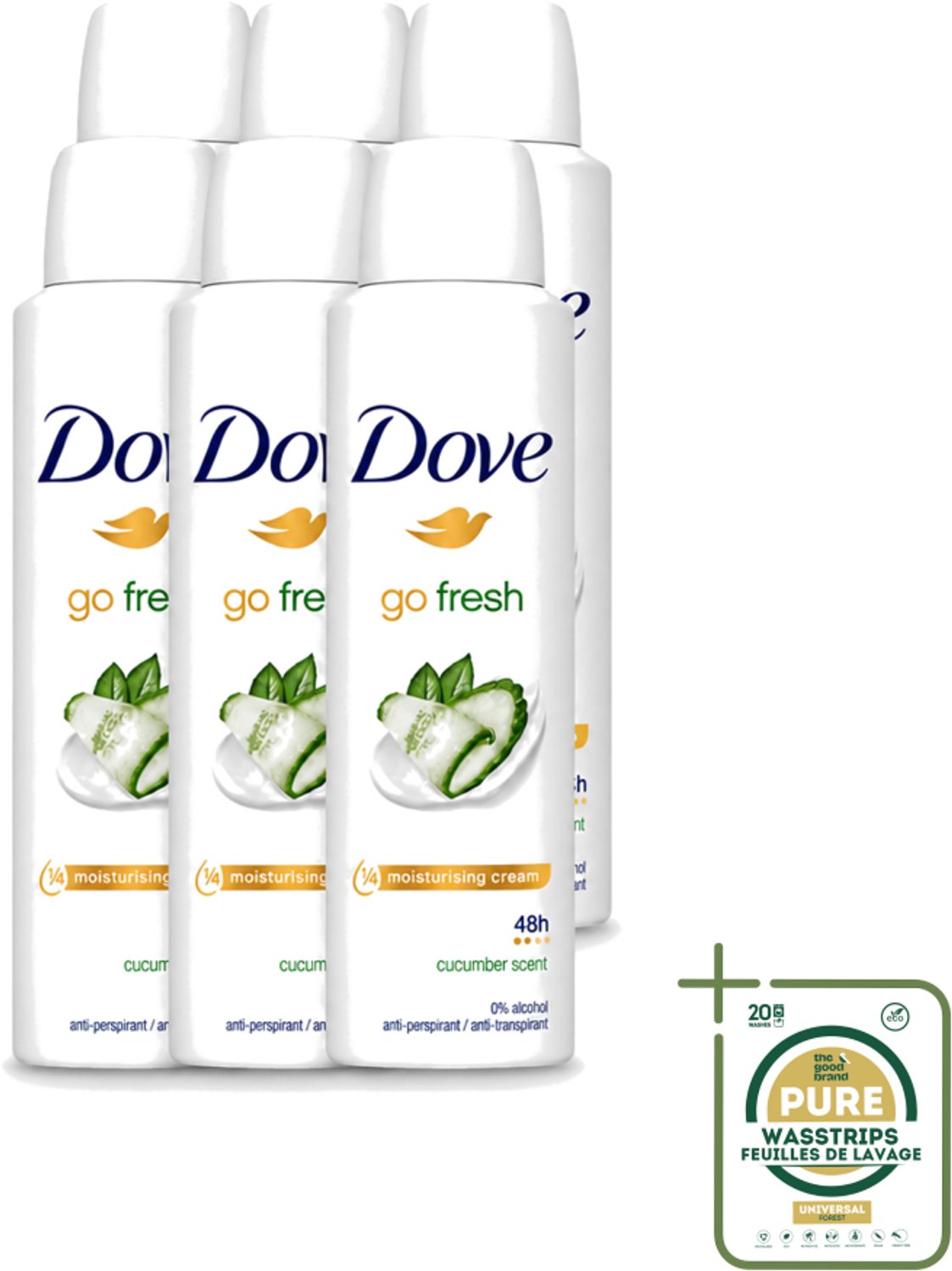 6 x Dove Go Fresh - Deospray - Komkommer - 150 ml - Wasstrips - Dove Go Fresh Deospray - Komkommer - Geur - Deodorant - Transpiratie