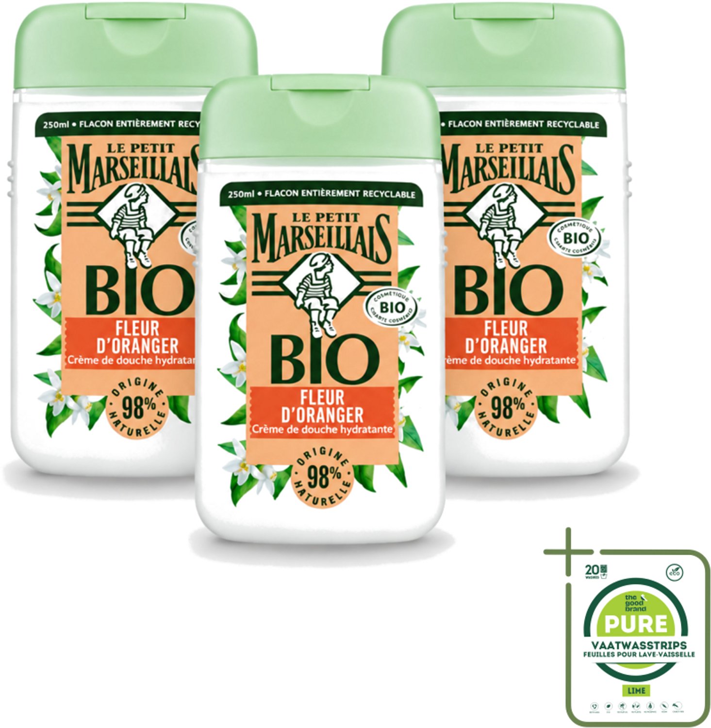 3 x Le Petit Marseillais – Douchegel – Fleur d’Oranger – 250 ml - Grootverpakking - Vaatwasstrips - Douchegel Oranje Bloesem - Oranje Bloesem Geur - Natuurlijke Douchegel - Zachte Reiniging - Huid Verzorging
