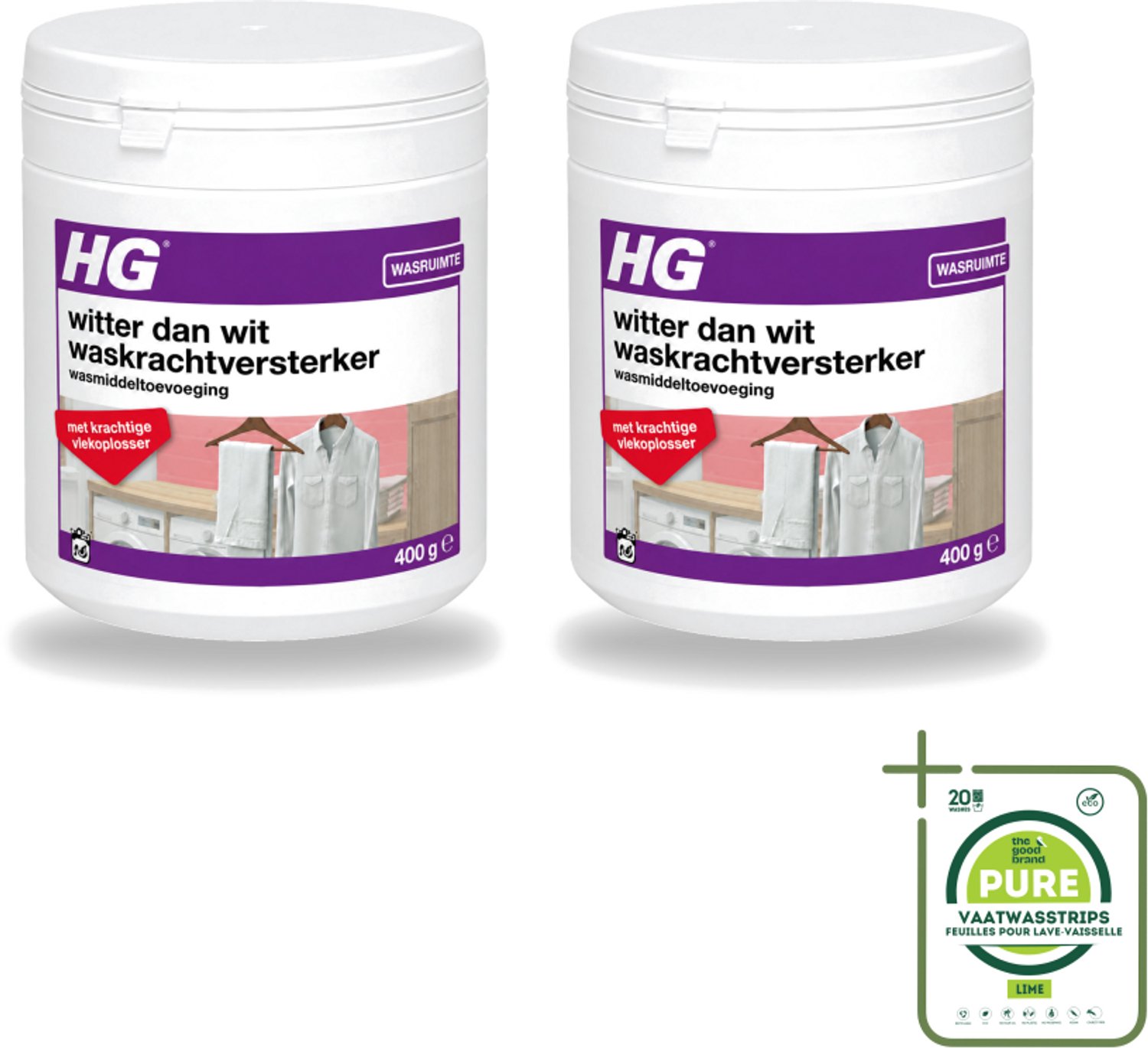 2 x HG - Wasruimte - Witter Dan Wit - Wasmiddeltoevoeging - 400 g - Grootverpakking - Vaatwasstrips - Wit Textiel - Wasmiddel - Waskracht - Witheid - Wasgoed