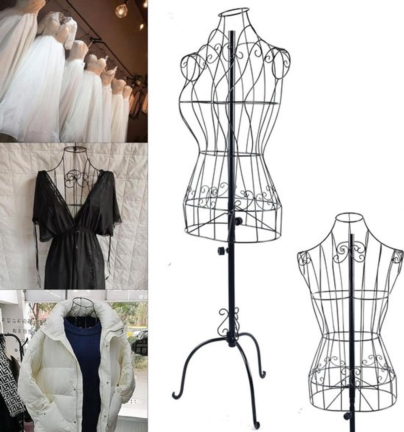 Decoratieve Buste - Kledingstandaard Vrouwelijk - Kleding Presenteren - Verstelbare Hoogte - 32 cm Schouder - Zwart