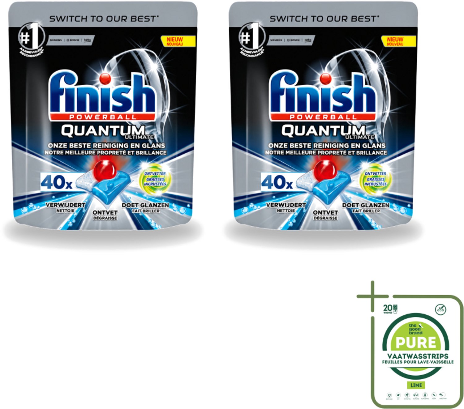 2 x Finish – Vaatwastabletten – Quantum Ultimate Ontvetter – 40 Capsules - Grootverpakking - Vaatwasmiddel - Vaatwastablet - Ontvetter - Vetverwijderen - Glans