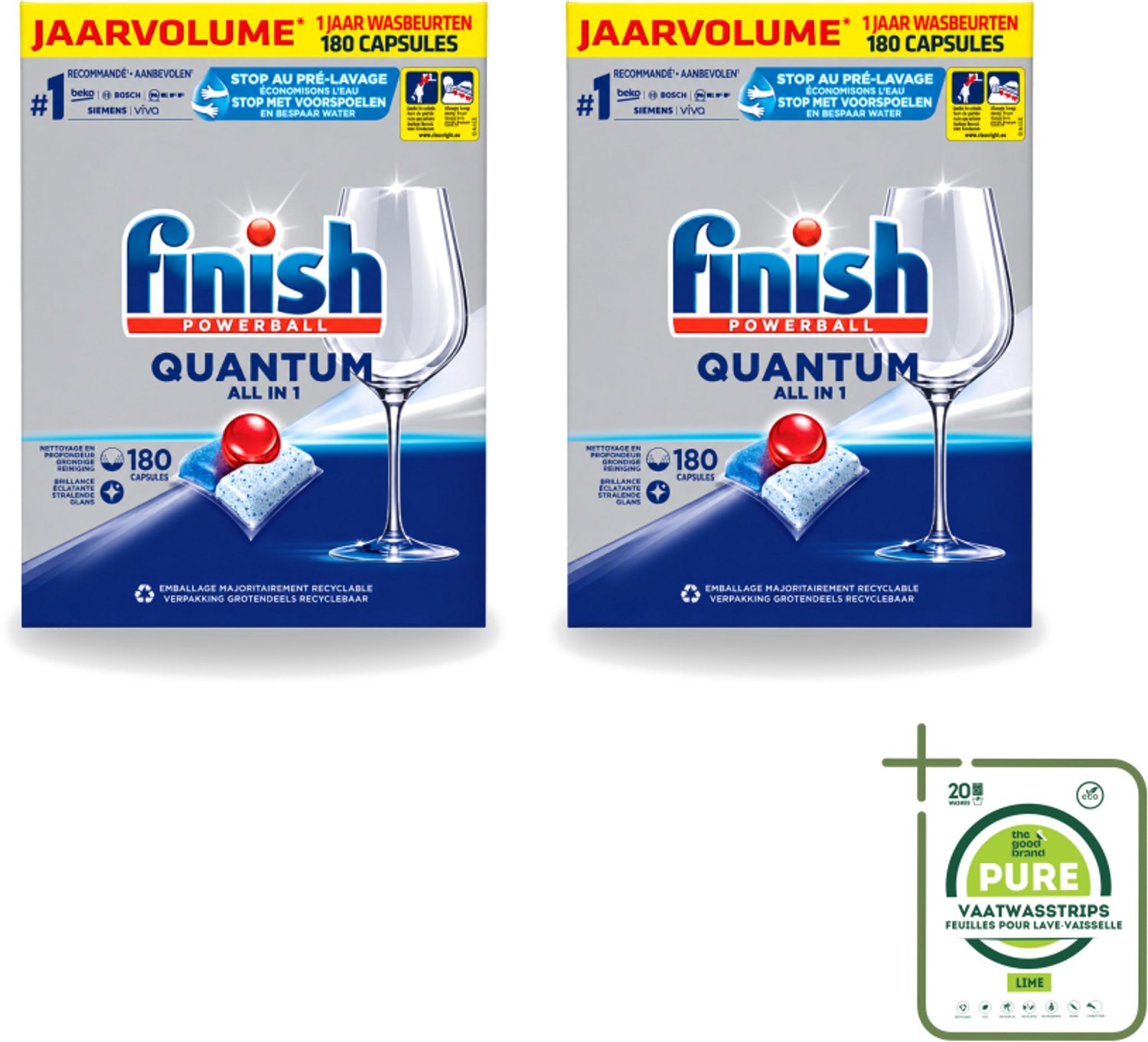 2 x Finish Powerball - Quantum All in 1 - Vaatwastabletten - 180 Tabletten - Grootverpakking - Vaatwasstrips - Vaatwassen - Vaatwastabletten - Vaatwasmiddel - Vaatwasmiddel Tabletten - Vaatwasmiddel Quantum