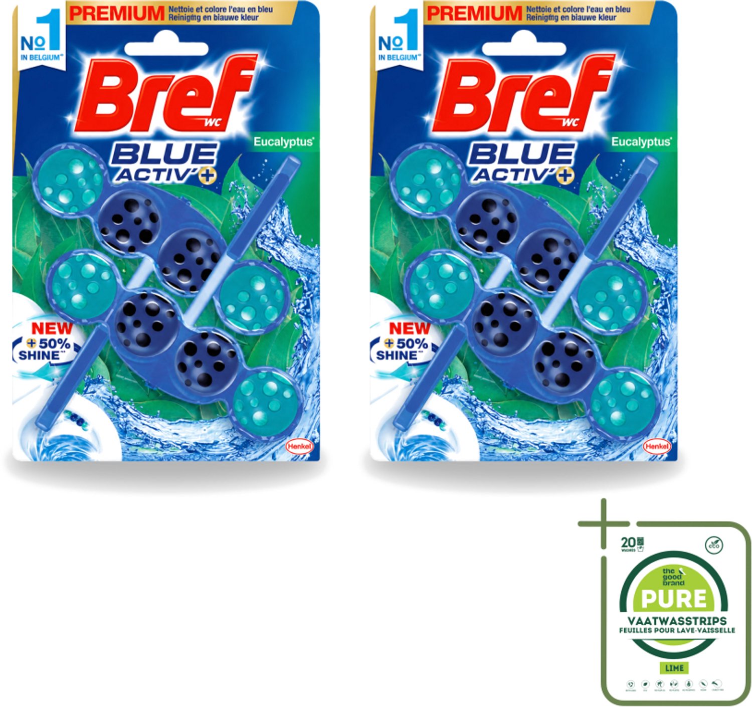 2 x Bref WC - Blue Activ' - Toiletblok - Eucalyptus - 2 Blokken - Grootverpakking - Vaatwasstrips - Toiletverzorging - Toilet Reinigen - Eucalyptus Geur - Geur Stop - Anti-kalk