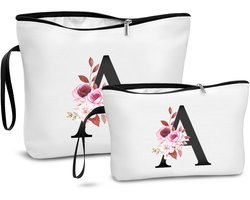DBPBToU A-Z Set van 2 make-uptassen voor dames, zee, make-uptas voor op reis, gepersonaliseerd cadeau-idee met letters, cadeaus voor dames voor verjaa