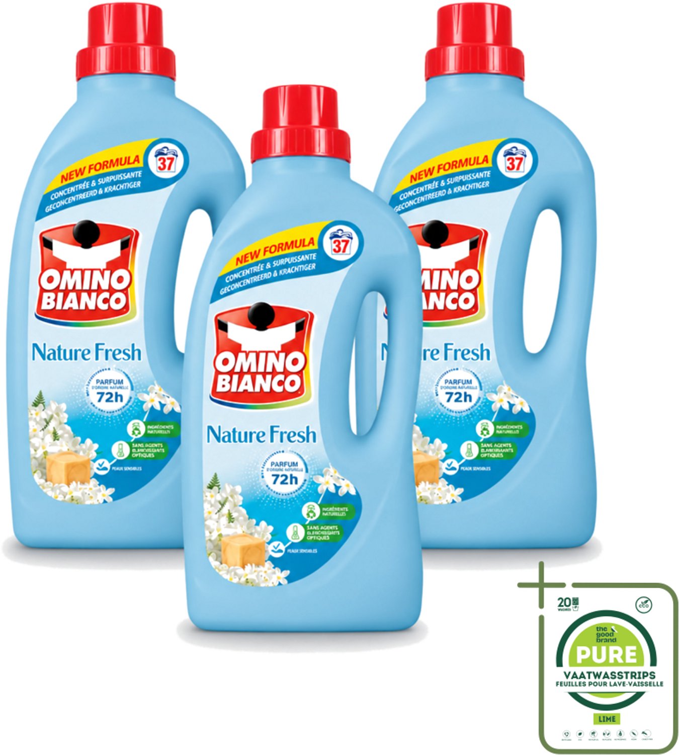3 x Omino Bianco - Natuurlijk Fris - Wasmiddel - Gekleurde Was - 37 Wasbeurten - Grootverpakking - Vaatwasstrips - Natuurlijk Wasmiddel - Fris Wasmiddel - Kleurbehoud - Zachtheid - Hypoallergeen