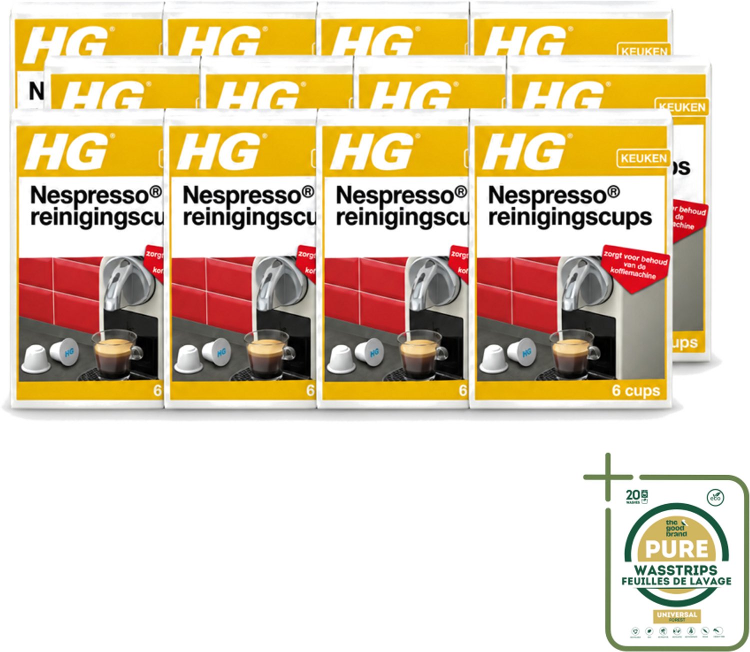 12 x HG - Nespresso Reinigingscups - Verwijdert Grondig Vet & Aanslag - 6 Reinigingscups - Wasstrips - Nespresso Reinigen - Koffie Reinigen - Koffie Cuphouder Reinigen - Koffievet Reinigen - Koffie Smaak Behouden