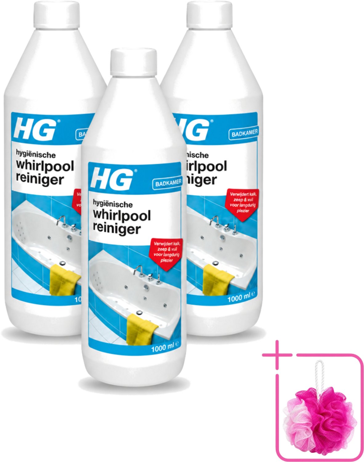 3 x HG - Badkamer - Hygiënische Whirlpoolreiniger - Verwijdert Kalk, Zeep & Vuil - 1L - Bulkverpakking - Whirlpool reinigen - Douchemop - Kalk verwijderen