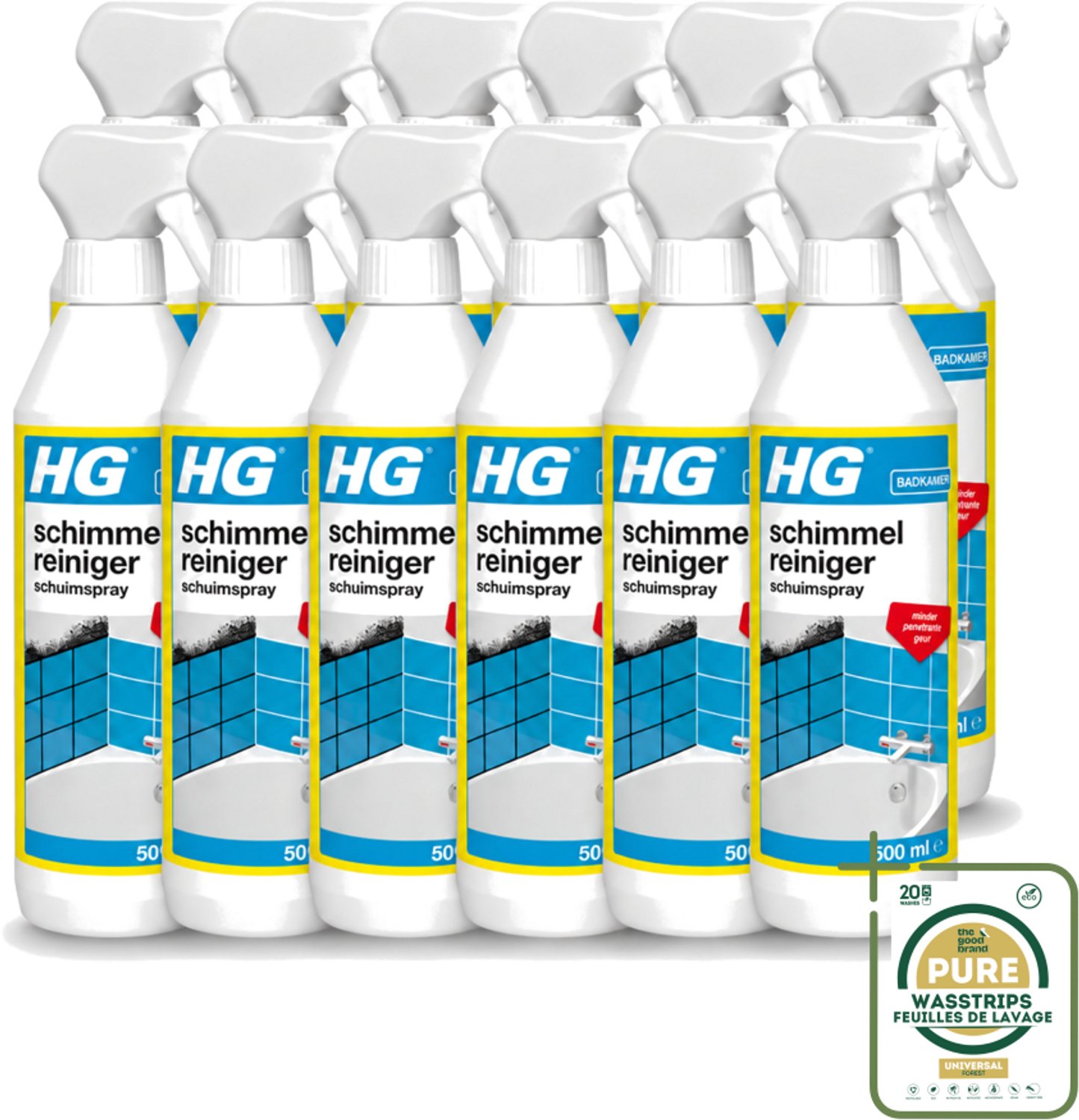 12 x HG - Sanitair - Schimmelreiniger - Schuimspray - 500 ml - Wasstrips - Schimmelreiniger - Schimmelverwijdering - Schuimspray - Schimmel In Badkamer - Schimmel Op Tegels