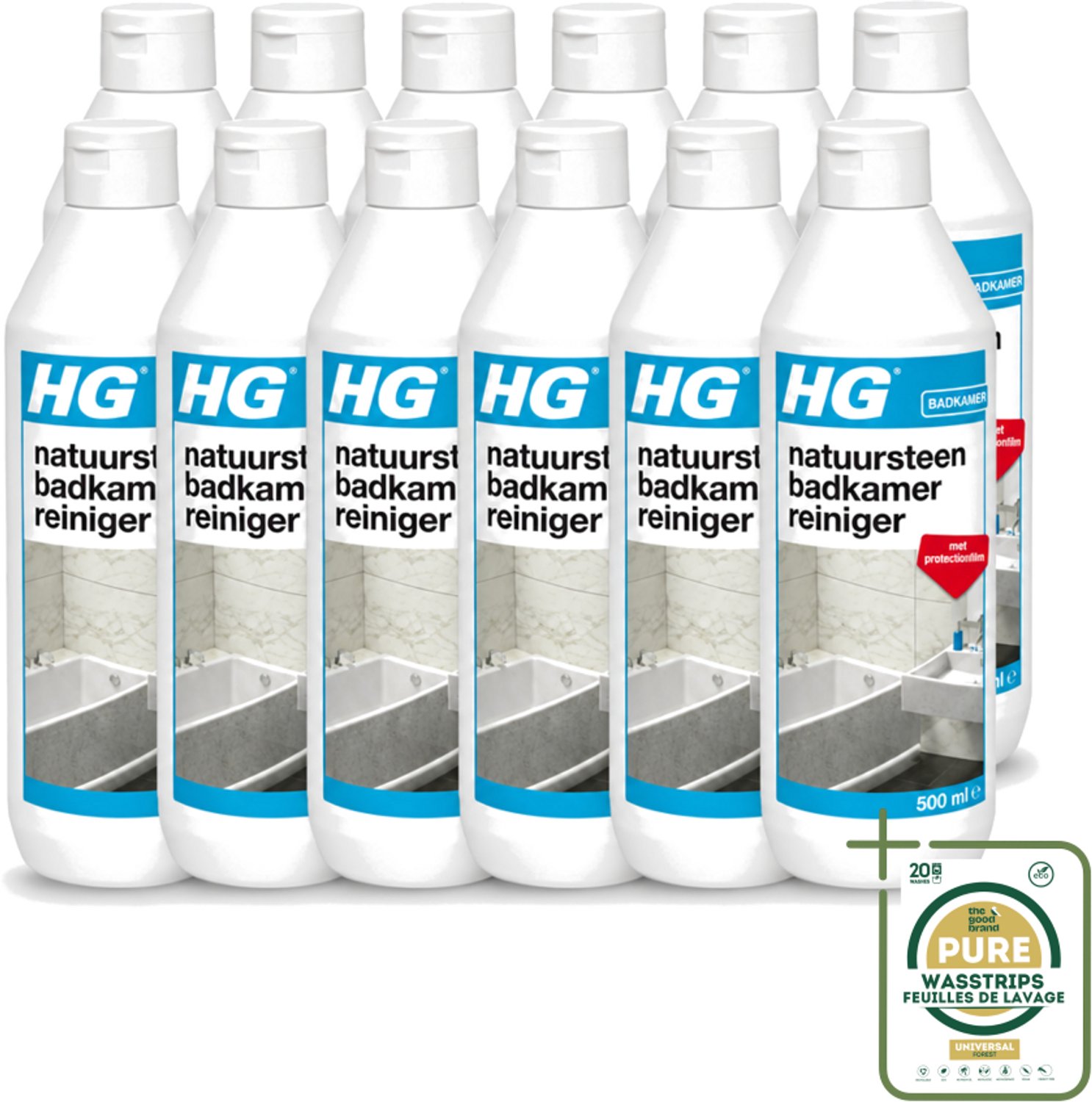 12 x HG - Natuursteen Badkamerreiniger - Beschermt & Reinigt - 500 ml - Wasstrips - Badkamerreiniger - Natuursteen Reinigen - Marmer Reinigen - Kalkaanslag Verwijderen - Badkamer Reinigen