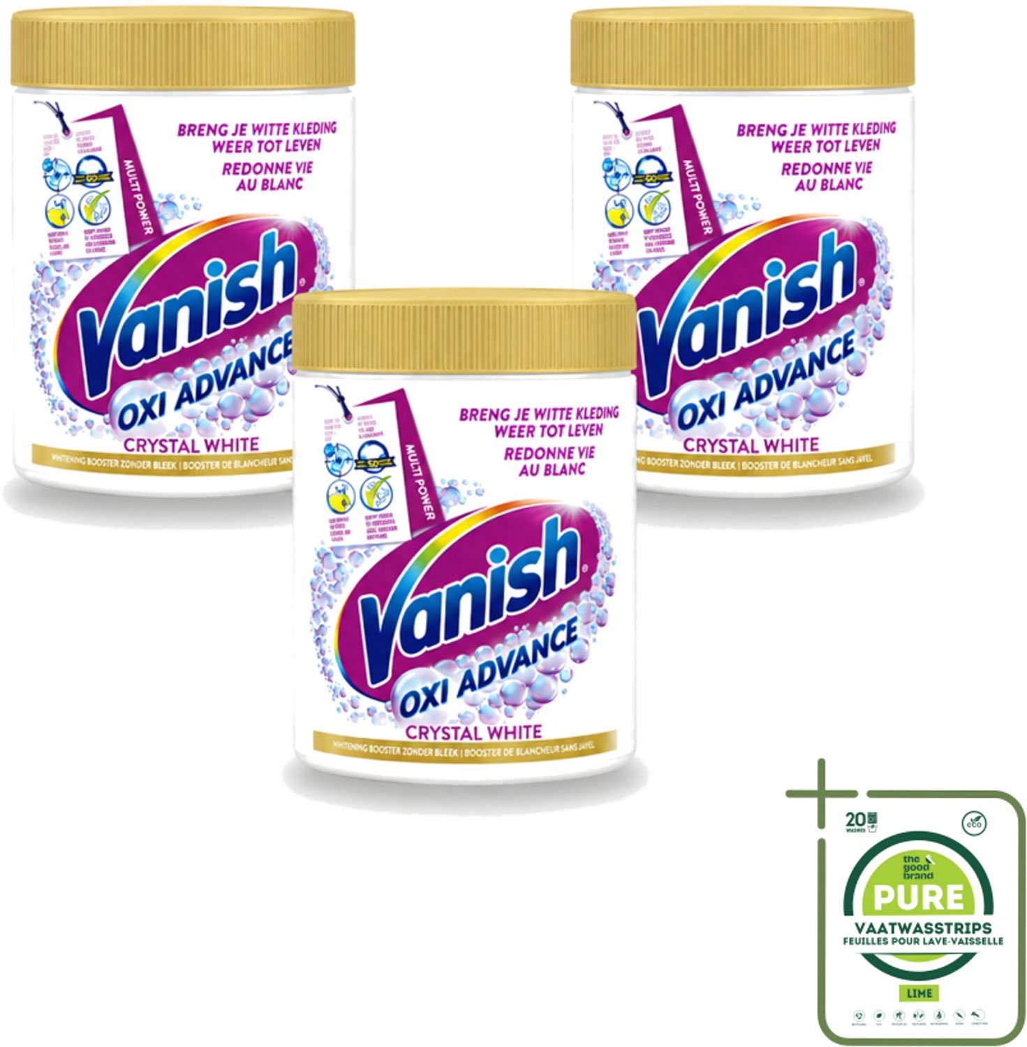 3 x Vanish Oxi Advance - Kristalwit - Vlekkenverwijderaar Poeder - Witte Was - 840 Gram - Grootverpakking - Vaatwasstrips - Wit Was - Vlekkenverwijderaar - Witte Was - Vlekkenverwijderen - Wasmiddel