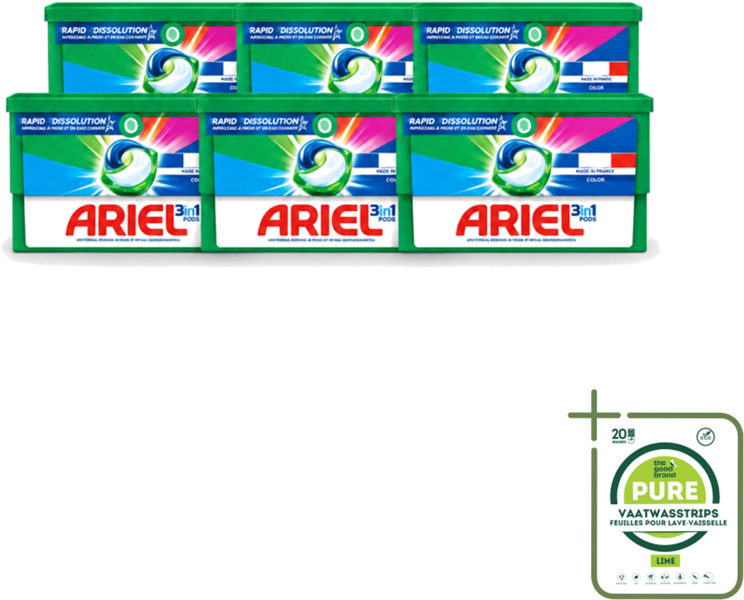 6 x Ariel Color - Wasmiddelcapsules - 3in1 Pods - Gekleurde Was - 19 Wasbeurten - Grootverpakking - Vaatwasstrips - Wasmiddelcapsules - Gekleurde Was - 3 In 1 - Wasbeurten - Vlekverwijdering
