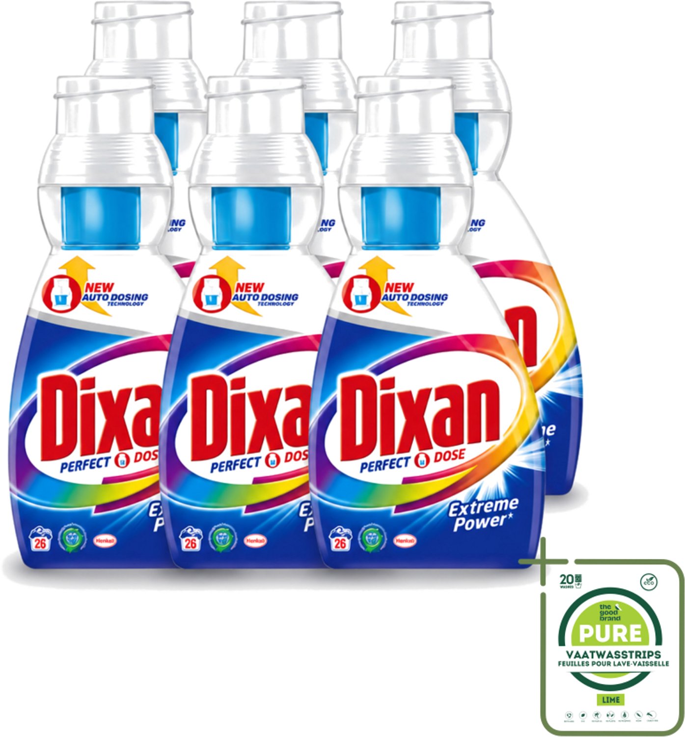 6 x Dixan Perfect Dose - Vlekkenkampioen - Extreme Power - Witte, Gekleurde & Zwarte Was - 26 Wasbeurten - Grootverpakking - Vaatwasstrips - Wasmiddel - Vlekkenverwijdering - Witte Was - Gekleurde Was - Zwarte Was
