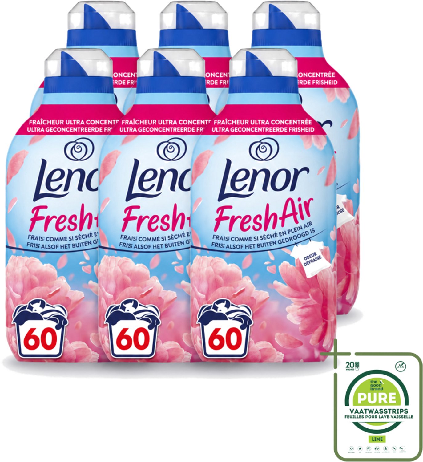 6 x Lenor – Wasverzachter – Bloesem – 60 Wasbeurten – 840 ml - Grootverpakking - Vaatwasstrips - Wasverzachter - Buitenluchtfrisheid - Bloesemgeur - Wasgoed - Geur
