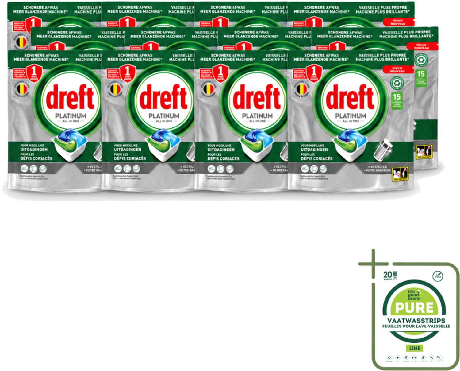 12 x Dreft – Vaatwascapsules – Platinum All-in-One – 15 Capsules - Grootverpakking - Vaatwasmiddel - Vaatwascapsule - Reinigingscapsule - Vetverwijdering - Glansspoelmiddel