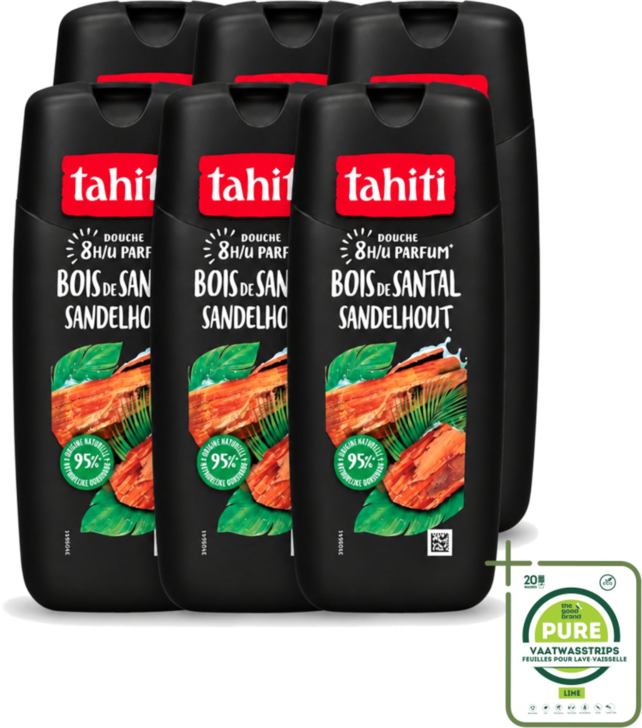 6 x Tahiti – Douchegel – Sandelhout - 315 ml - Grootverpakking - Vaatwasstrips - Douchegel - Sandelhout - Ontspanning - Natuurlijke Geur - Huidverzorging