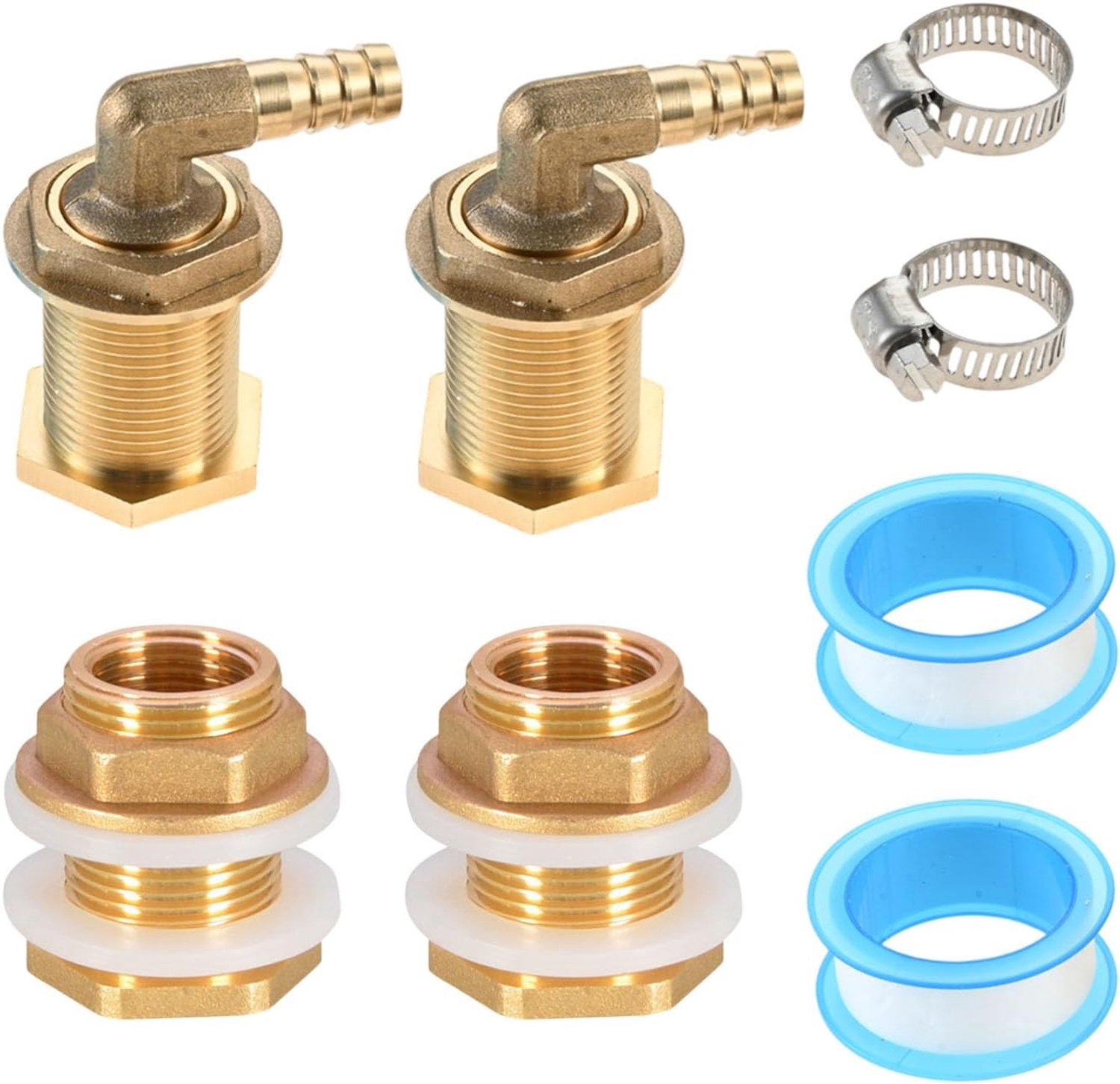 Brass Rain Bolt 3/4 inch AG - 1/2 inch IG - 2 stuks - met slangklemmen - ideaal voor regenton - Vemera
