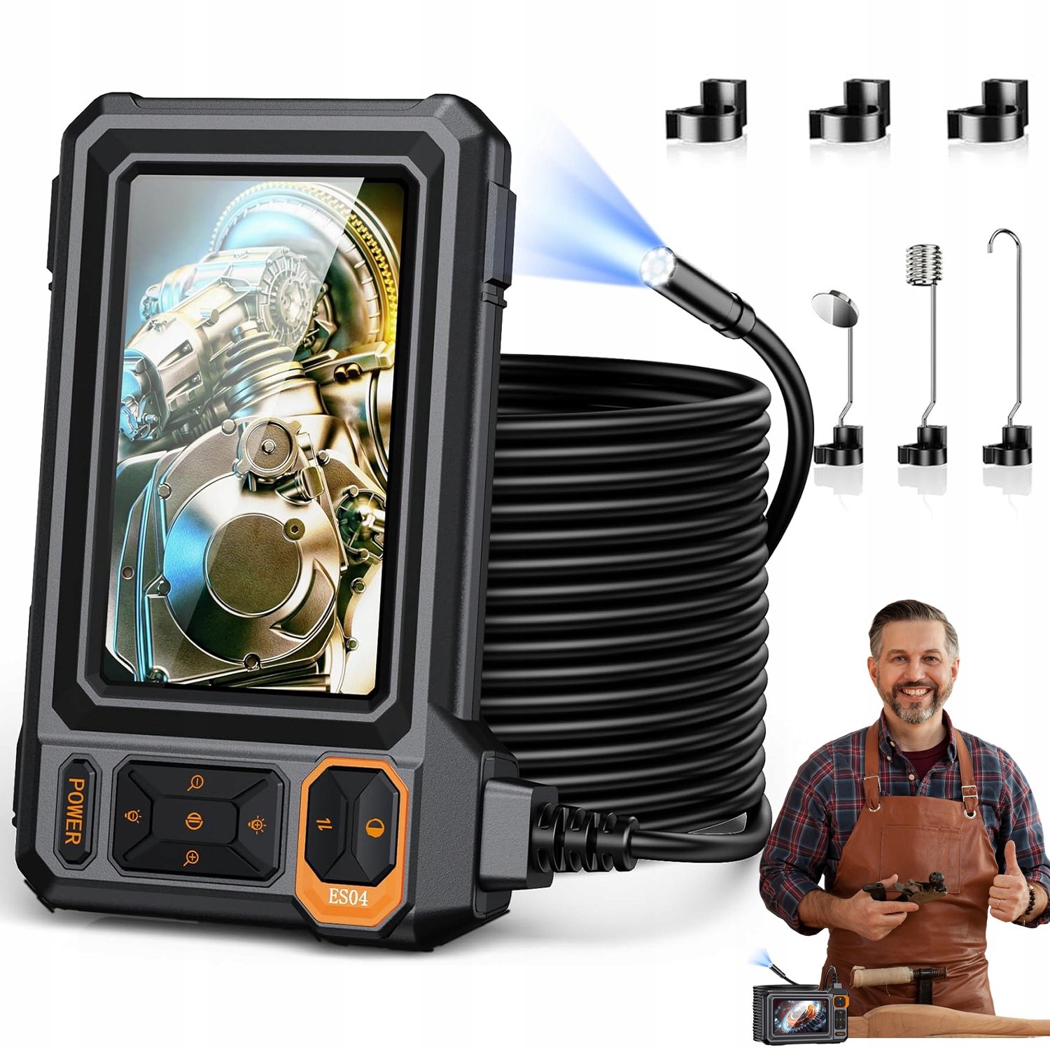 Inspectiecamera met Scherm - Draagbare Endoscoop Industriële - Inspectie Camera - IP67 Waterdicht - 4.3 Inch Scherm - LED Verlichting - 72° Groothoek - 5m Kabel - Voor Auto & Leiding & Airco - Zwart