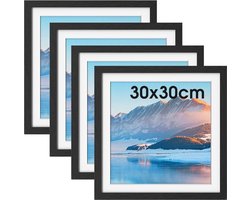 SnelShoppen - DTXDTech Fotolijst Set van 4 - 30 x 30 cm Houten Fotolijsten met Passe-Partout voor Wandmontage - Perfect voor Certificaten, Decoratie e