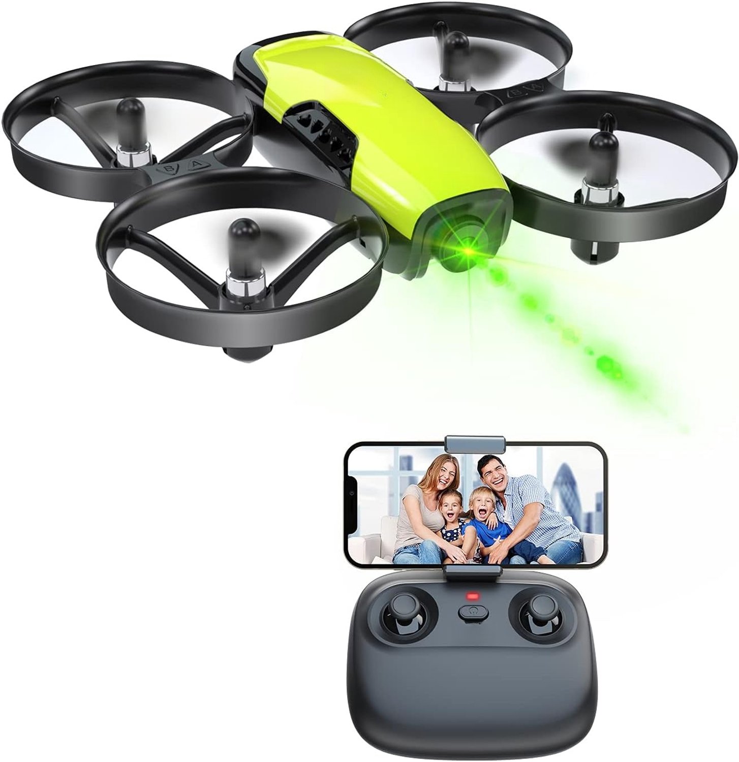 QEVA Drone voor Kinderen - Kinderdrone - Quadcopter Kind - Geel - 14cm x 12cm x 4cm