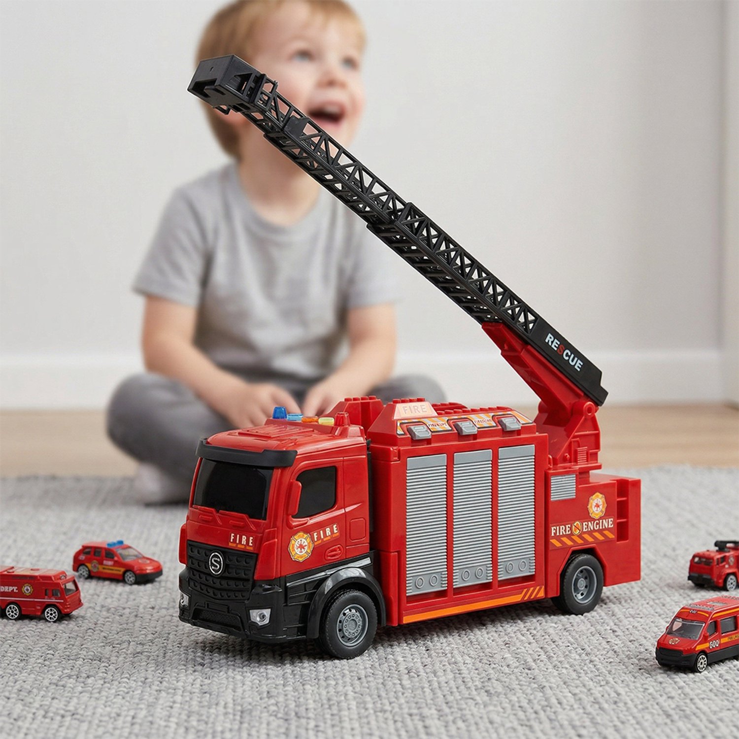 Brandweerauto Set - Brandweerwagen - Reddingsvoertuig - Brandweerauto Speelgoed - Transportvoertuig - Reddingsspel - Inertie - Licht & Geluid - Uitschuifbare Ladder & Waterkanon - Kinderspeelgoed - Rollenspel - Voor Kinderen Vanaf 3 Jaar – foto 6