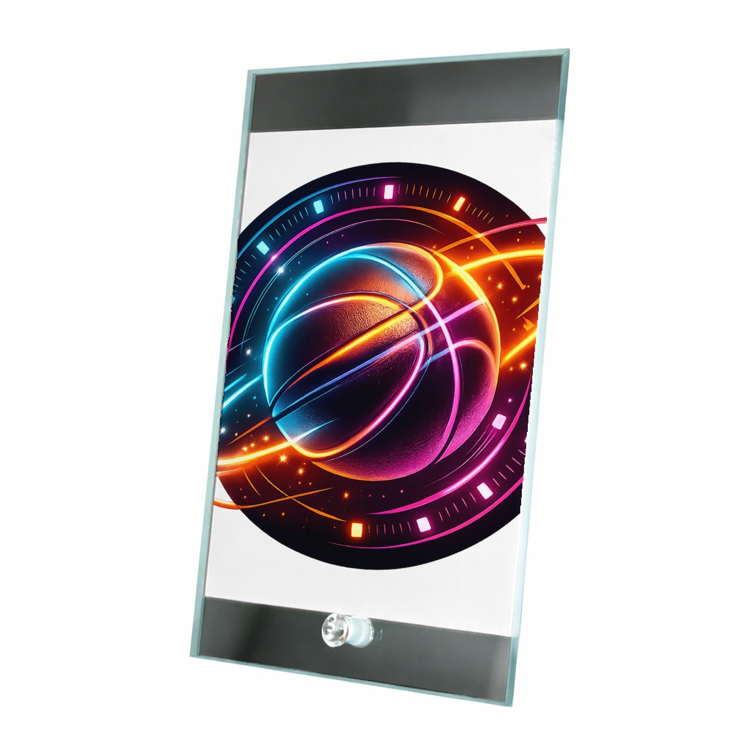 Mr Cadeautjes Glasframe 15 x 23 - design Neon sportenergie met een dynamisch object in het midden | cadeau Wit