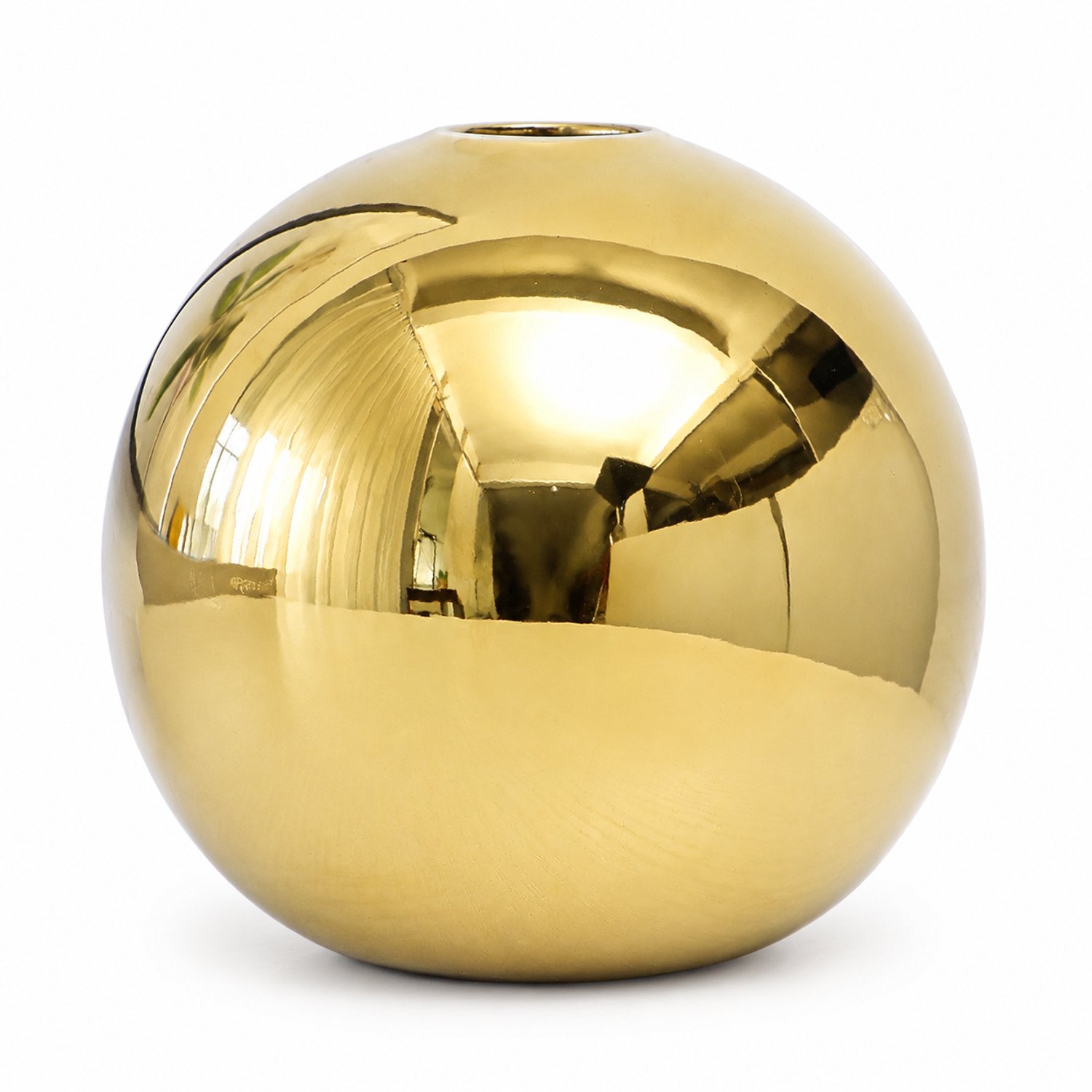SWGOTA Grote bolvormige keramische vaas - goudkleurige gegalvaniseerde afwerking - 14 cm lang, 13,5 cm hoog - opening 3 cm - voor binnen