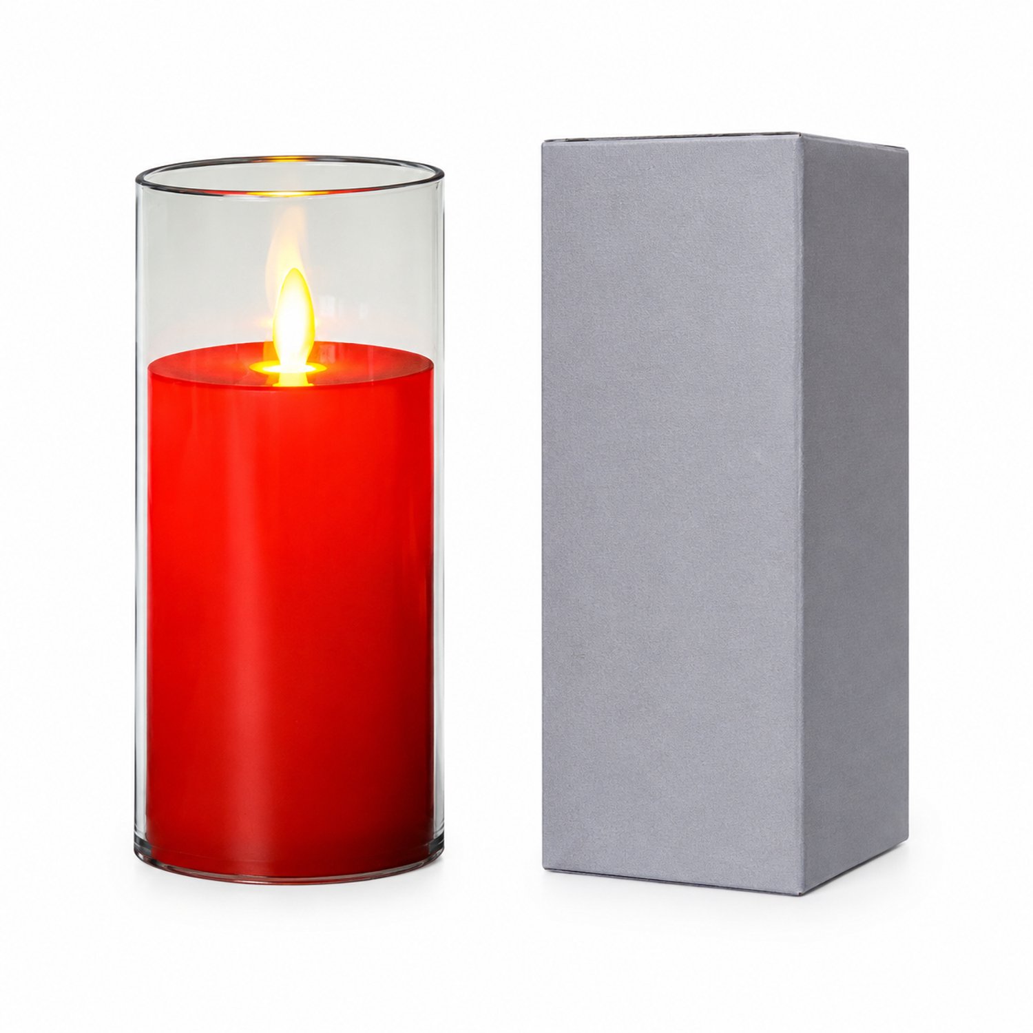 SWGOTA led kaarsen met bewegende vlam - 1 stuk, 5,5 x 12,5 cm, rode binnenbehuizing en transparante kap, inclusief knoopcelbatterijen, in doos Rood