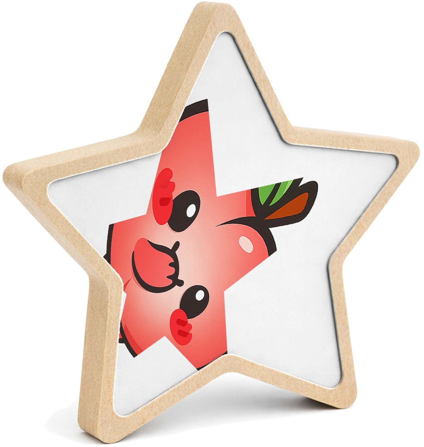 Mr Cadeautjes MDF fotolijst ster 14 x 13,5 - design Een schattige maar een tikje brutale fruitfiguur met een ver | cadeau Wit