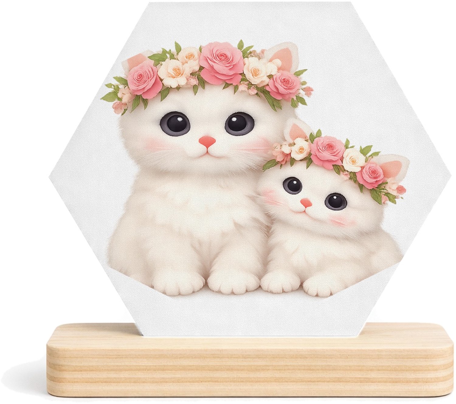 Mr Cadeautjes MDF fotolijst/inleg hexagon 14 x 13 - design Een schattige bosuil met een bloemenkrans en zachte maanlich | cadeau Wit