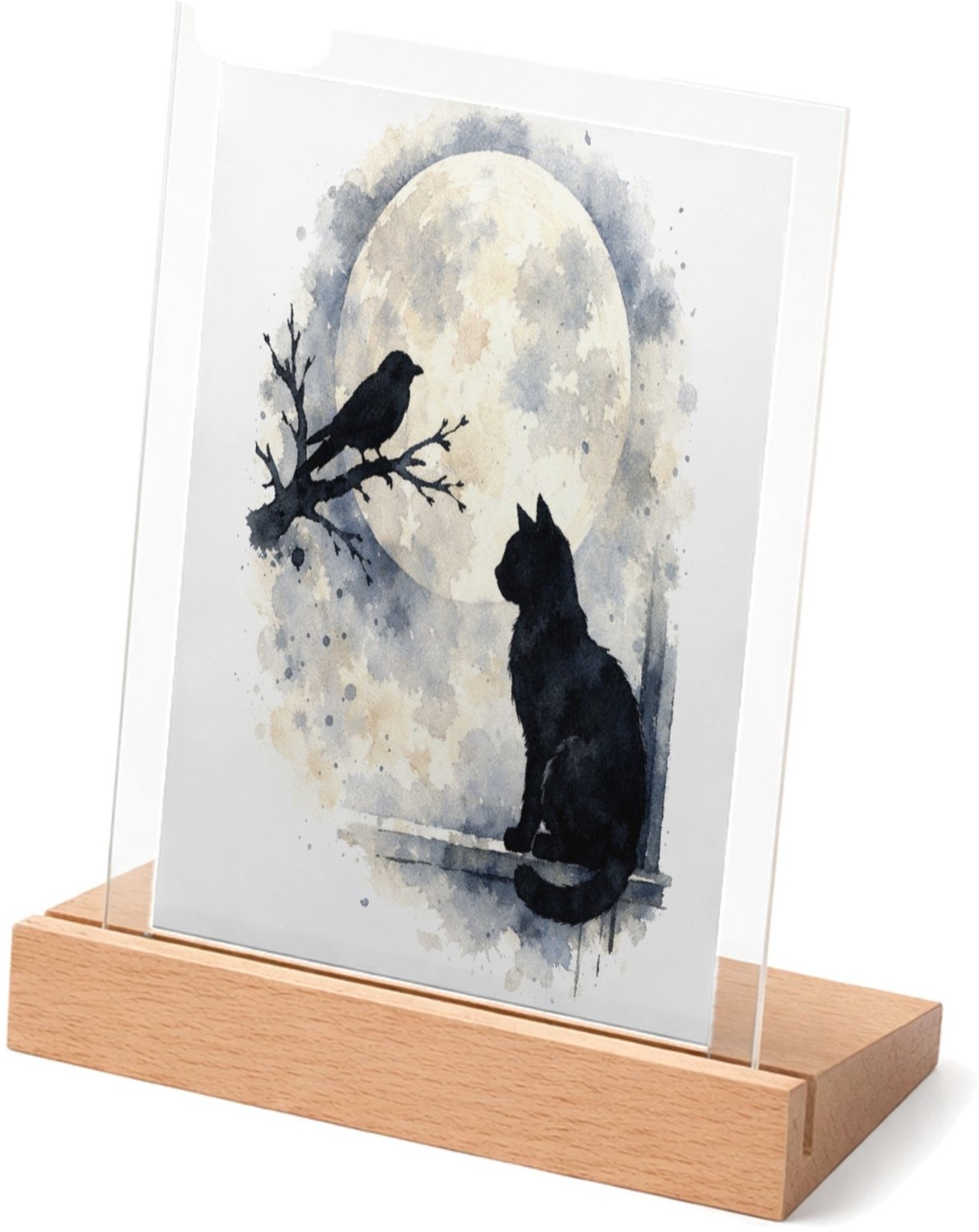 Mr Cadeautjes Glasframe met vaste tekst - design Een donker, elegant natuurbeeld met een andere hoofdvorm en | cadeau Wit
