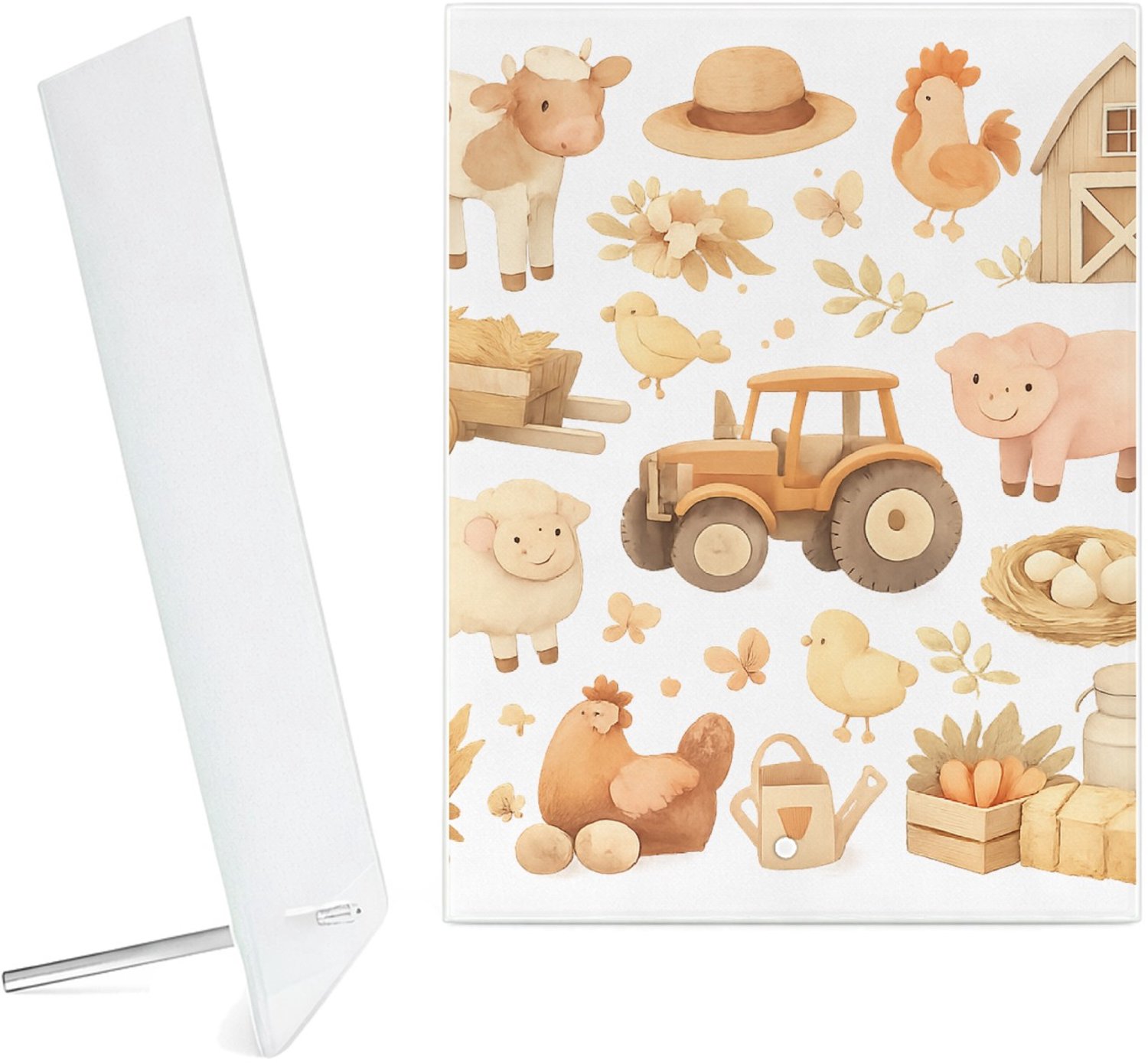 Mr Cadeautjes Glazen fotopaneel Bosalfabet met dieren en planten in een zachte aquarelstijl - 15 x 20 cm, staand - glas, decoratie, wanddecoratie | cadeau Wit