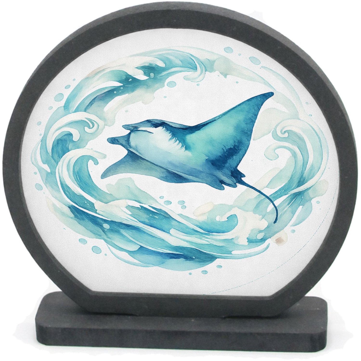 Mr Cadeautjes Houten fotolijst rond met MDF inleg - design Een sierlijke wind- en watercirkel rond een vliegende mantar | cadeau Wit