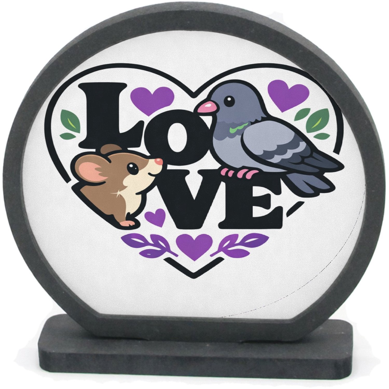Mr Cadeautjes Houten fotolijst rond met MDF inleg - design Een romantische maar luchtige dierencombinatie waarbij een v | cadeau Wit