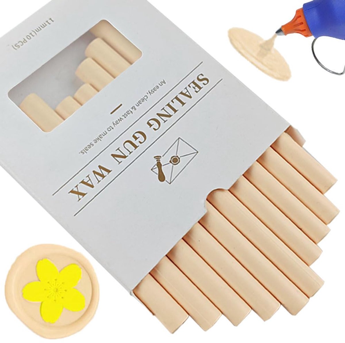 Sticks,Ioggtser 10 stuks lijmpistool waszegelsticks voor waszegelstempel, verzegelende wassticks voor lijmpistool, voor uitnodigingen, kaarten, enveloppen (Pear Yellow)