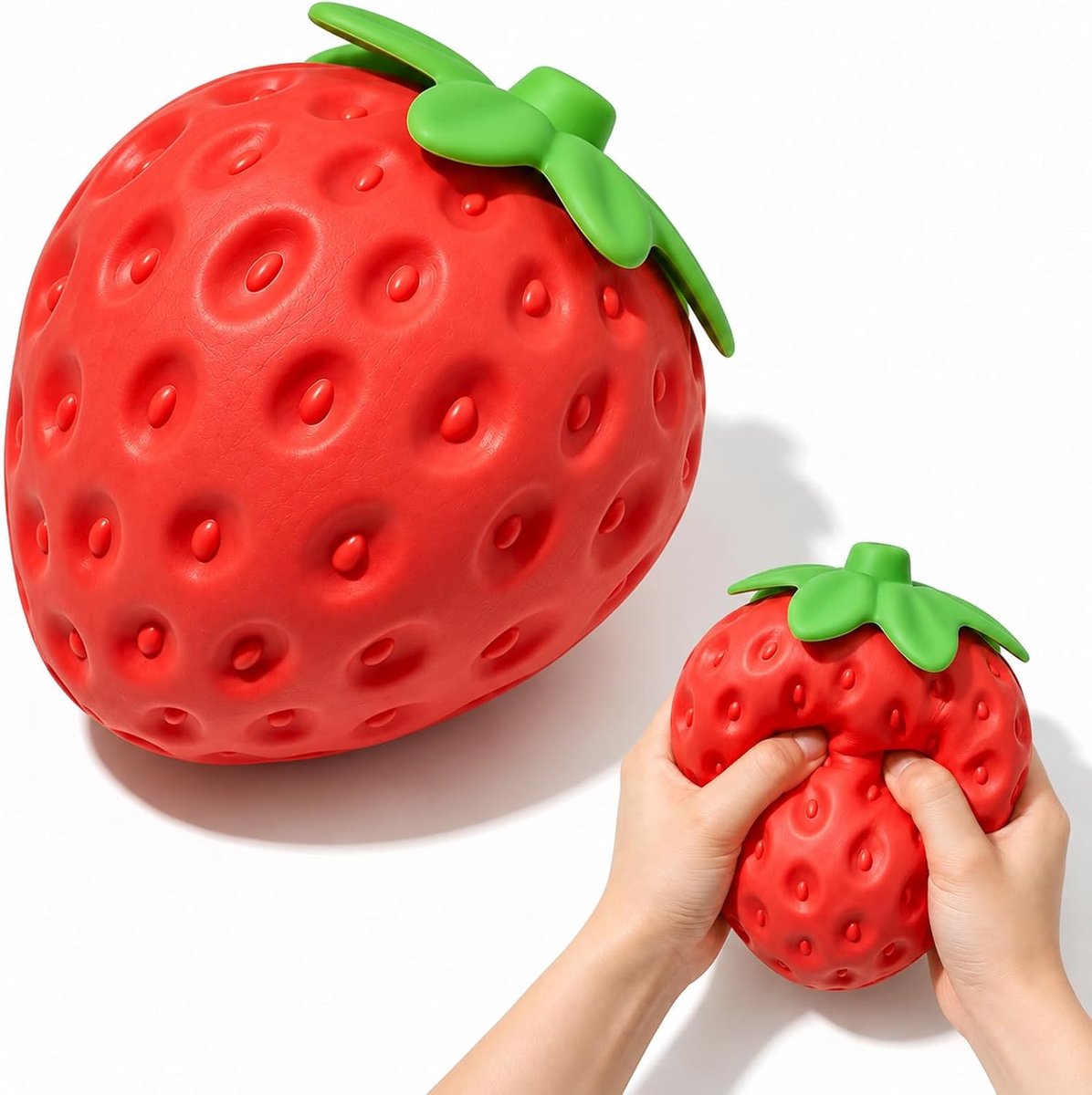 20 cm Strawberry Squishy XXL, fruit squishy groot, gigantisch aardbeien knijpspeelgoed, reuzenfruit squishies voor volwassenen, stressvermindering, ontspanning