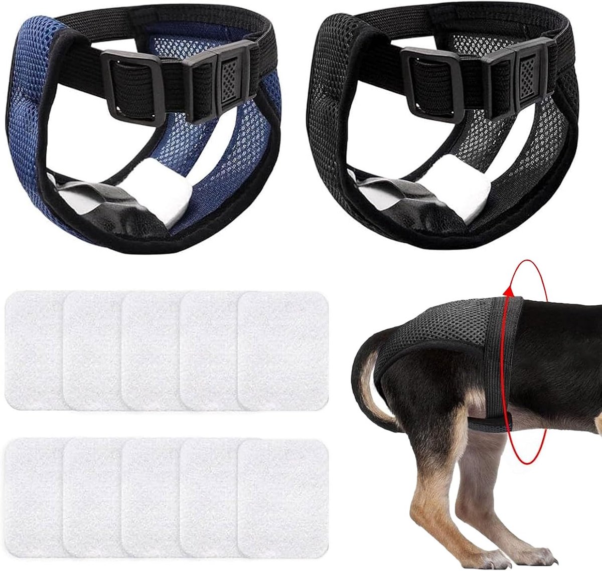 Luiers voor teven reuen, herbruikbare loopheidsbroek, hondenbroekje, wasbare verstelbare beschermende broek, hondenluiers voor taillemaat 50-60 cm, large, met 10 maandverband