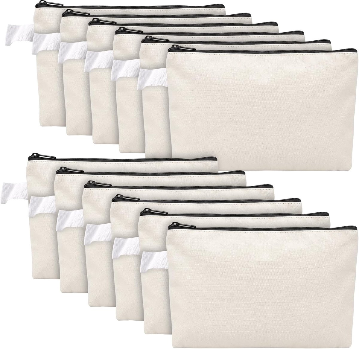 Make-uptassen om te beschilderen, canvas stoffen tas met ritssluiting, 25 x 14 x 4,5 cm, beige, etui voor reizen en school