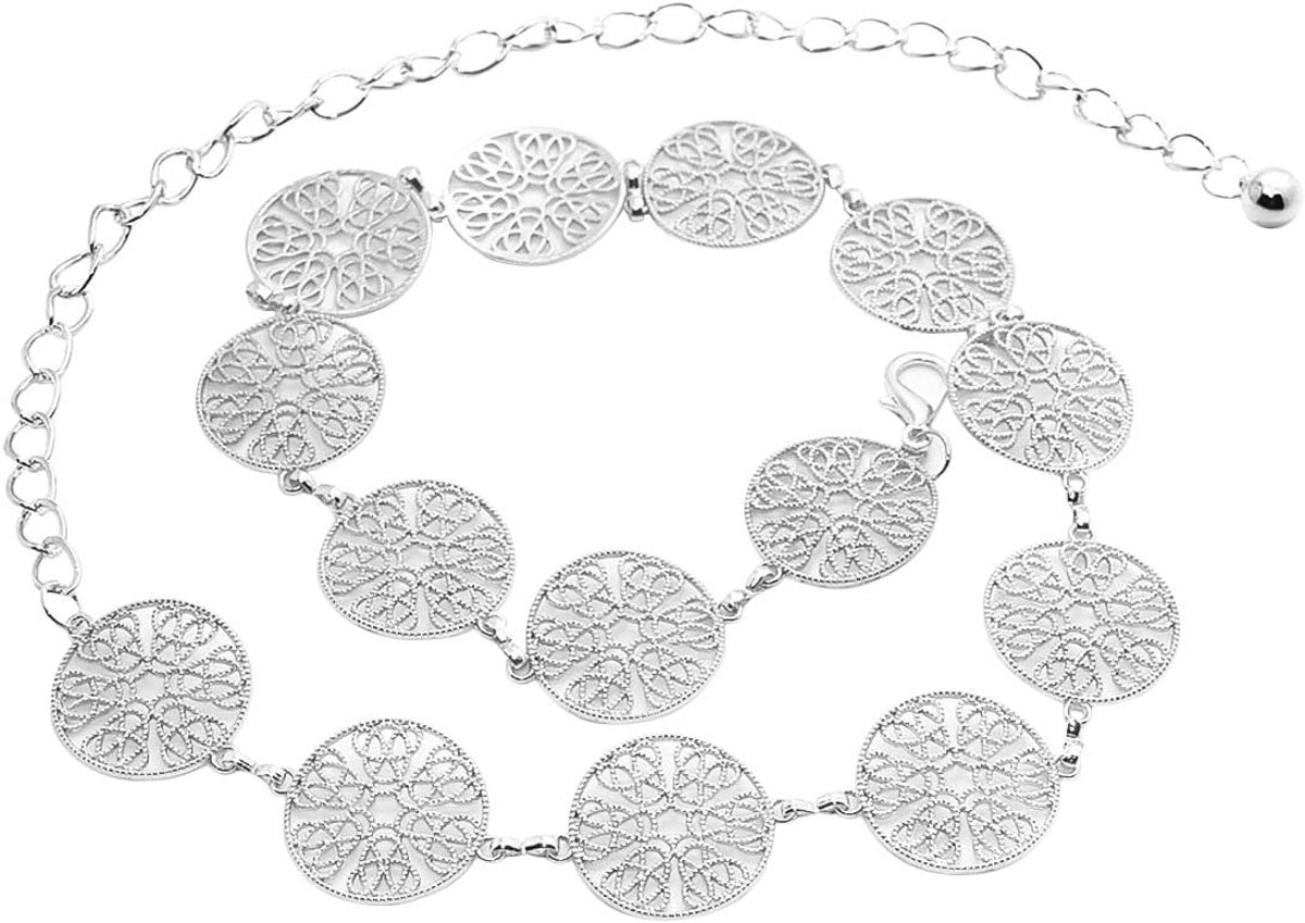 LumiSyne Fashionable Chain Belt for Women, Vintage Openwork Metal Ring, Waist Belt, Gold, Silver, Adjustable Buckle - ShopVlot