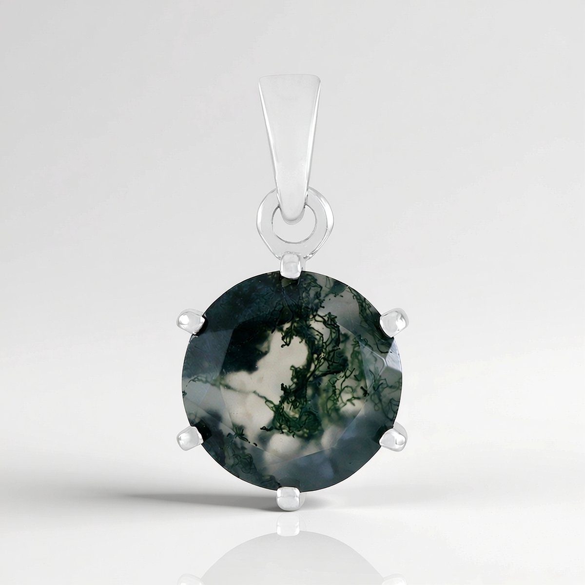 Cavill - Ronde Mosagaat Hanger - 2,79 Ct - 925 Sterling Zilver Gerhodineerd - Natuurlijke Groene Edelsteen - Braziliaanse Mosagaat - Elegante Sieraden