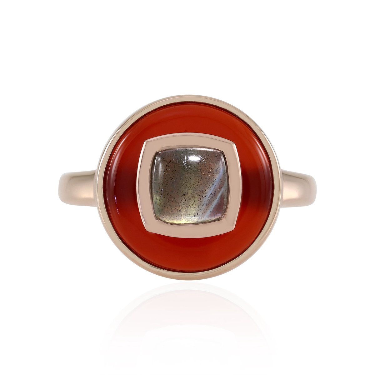 Cavill - Zilveren Ring 925 Sterling Zilver Roségoud Vermeil - Carneool 4,5 ct & Labradoriet 1,035 ct - Ronde Cabochon - Modern & Elegant