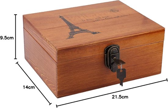 Schatkist, houten opbergdoos met slot en sleutel, decoratieve vintage box voor het bewaren van geschenken en wooncultuur (#3) — afbeelding 5