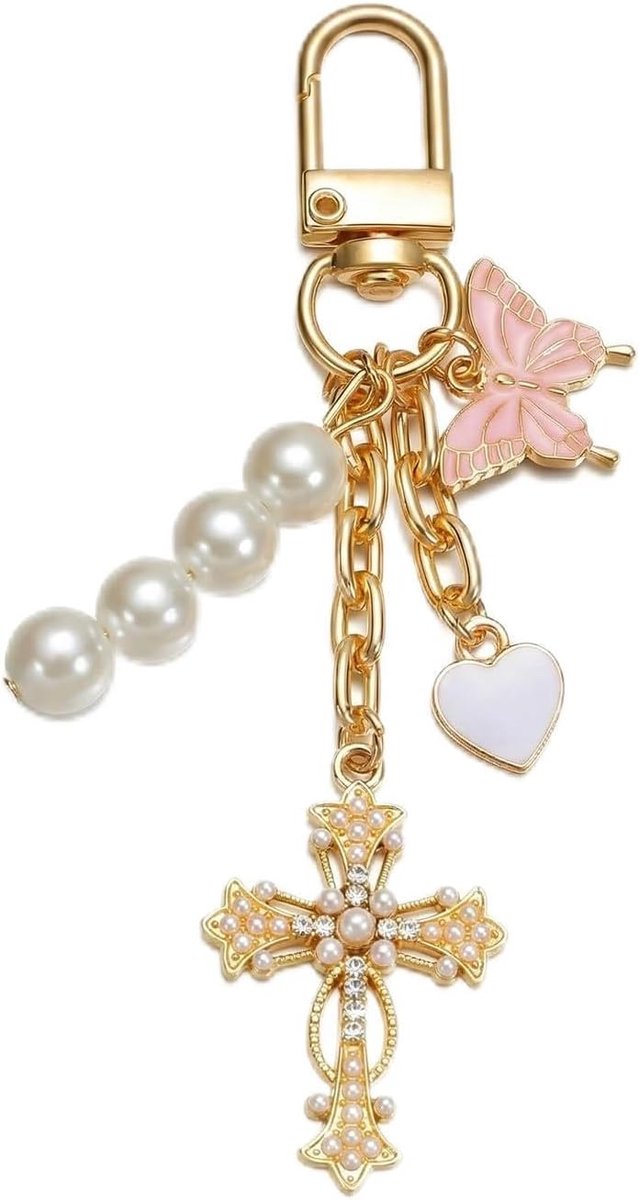 Esthetische Sleutelhanger & Hartjes Vlinder Tas Charm, Sprankelende Strass Sleutelhanger voor Dames, Auto Sleutelring voor Tas en Portemonnee