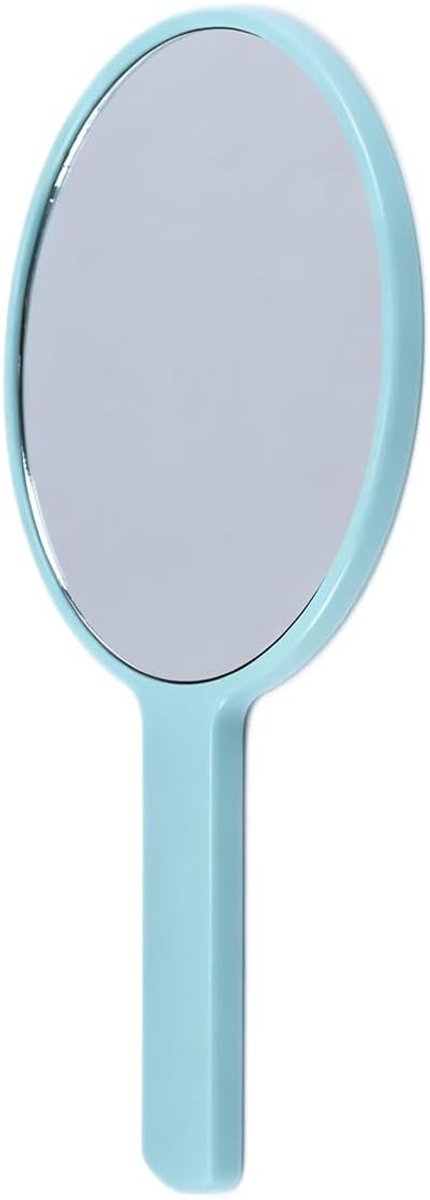Ronde handspiegel met ergonomisch handvat, draagbare doe-het-zelf cosmetische spiegel voor dagelijkse make-up en verzorging voor vrouwen, blauw