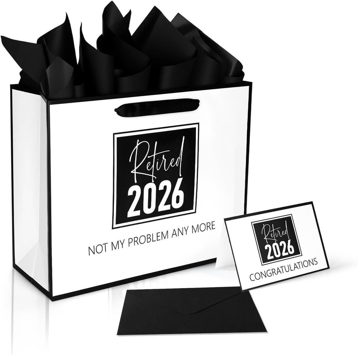 Cadeautasset 2026, Grote Papieren Pensioencadeautas met Vloeipapieren Wenskaart en Envelop voor Mannen Vrouwen Kantoor Afscheids- en Afscheidsdecoraties voor Collega