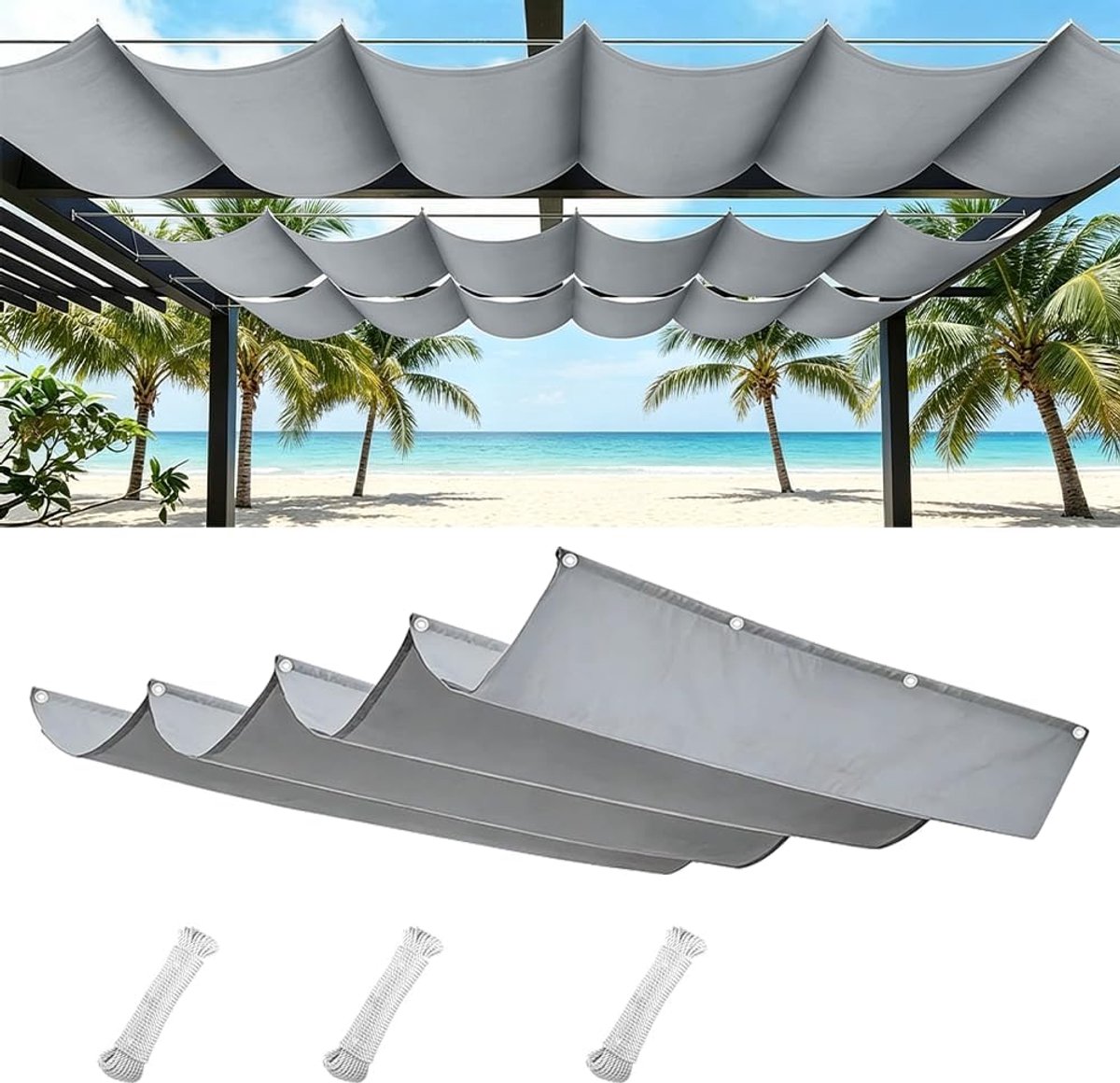 Golfvormig Zonnescherm 100x200 cm, Verstelbare Schaduwdoek, Waterdichte Zonwering, UV-bescherming, Spanluifel voor Tuin en Terras (Donkergrijs)